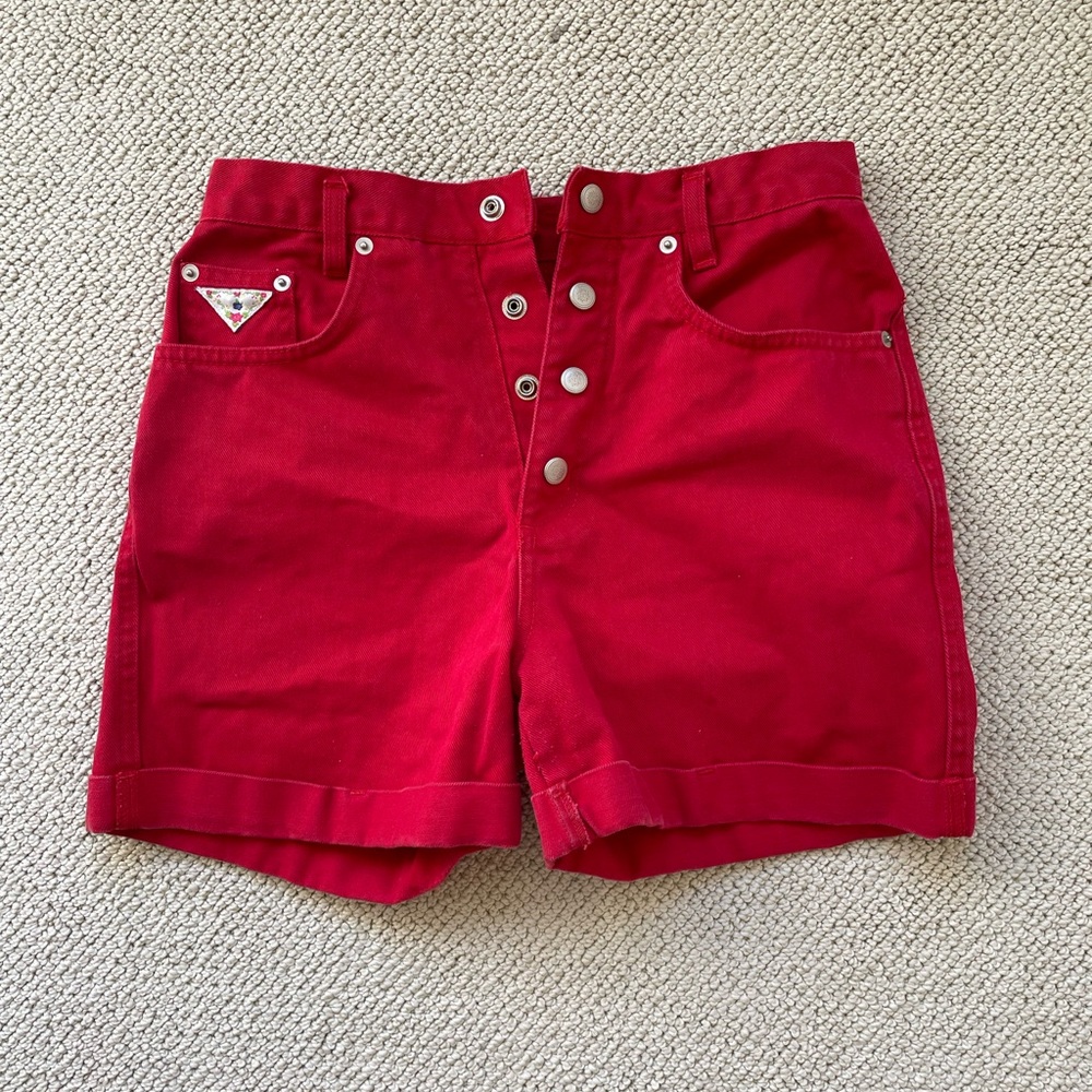 Vintage Cherry Red Cotton High Rise Shorts by Gitano